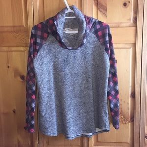 Plaid cowl neck shirt